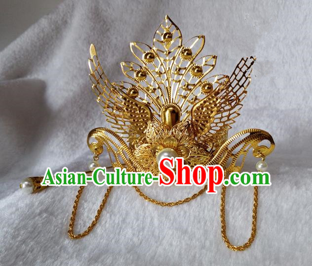 Chinese Traditional Hair Accessories Ancient Bride Hairpins White Beads Phoenix Coronet for Women