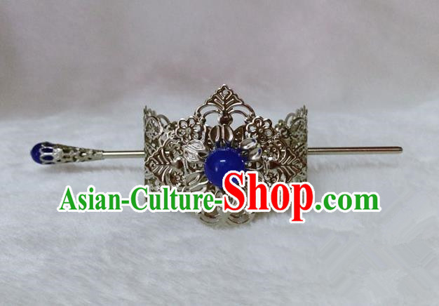 Chinese Traditional Ancient Prince Hair Accessories Swordsman Hairpins Blue Bead Tuinga for Men