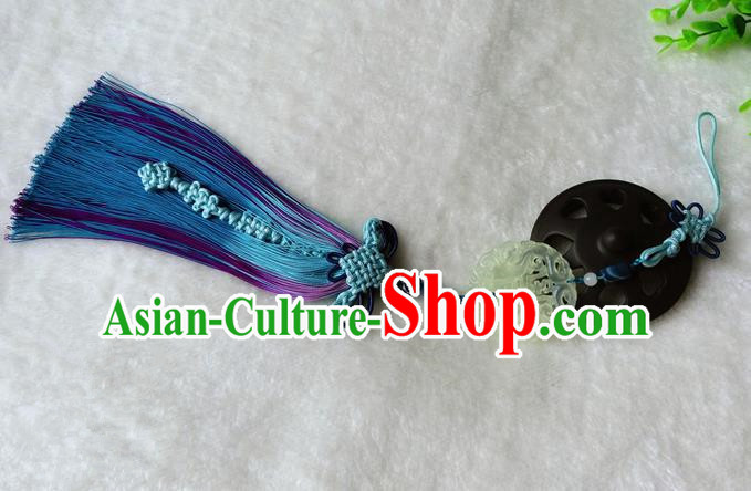 Handmade Chinese Ancient Jade Pendant Blue Tassel Waist Accessories for Women