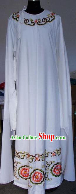 Chinese Traditional Shaoxing Opera Niche Embroidered White Robe Clothing Peking Opera Scholar Costume for Adults