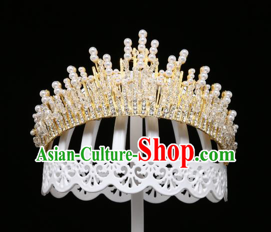 Children Modern Dance Hair Accessories Stage Performance Golden Crystal Royal Crown for Kids