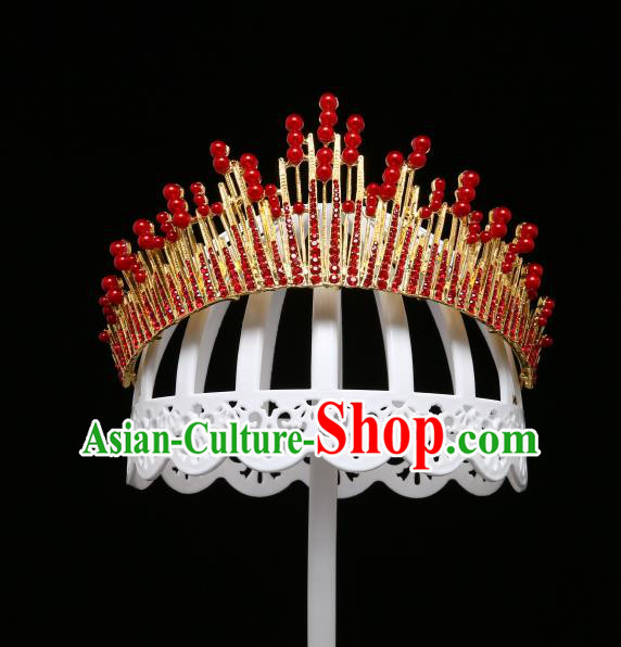Children Modern Dance Hair Accessories Stage Performance Red Crystal Royal Crown for Kids