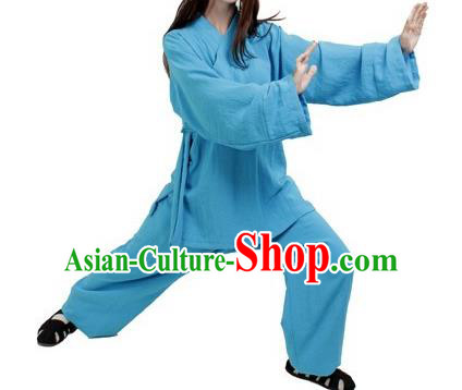 Chinese Traditional Martial Arts Costumes Tai Chi Kung Fu Blue Suits for Women