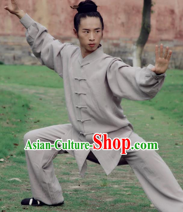 Chinese Traditional Martial Arts Costume Tai Chi Kung Fu Grey Clothing for Men