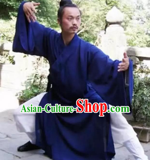 Chinese Traditional Martial Arts Costumes Tai Chi Clothing Taoist Kung Fu Navy Priest Frock for Men