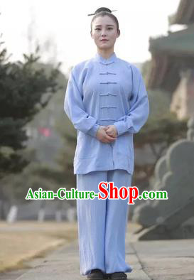 Chinese Traditional Martial Arts Costumes Tai Chi Kung Fu Light Blue Suits for Women