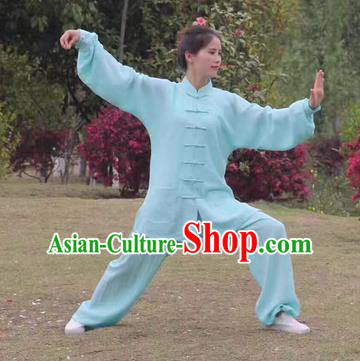 Chinese Traditional Martial Arts Costumes Tai Chi Kung Fu Light Green Suits for Women