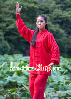 Chinese Traditional Martial Arts Costumes Tai Chi Kung Fu Red Suits for Women