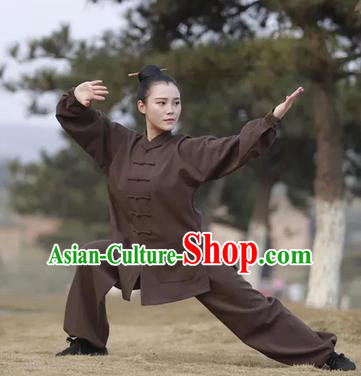 Chinese Traditional Martial Arts Costumes Tai Chi Kung Fu Brown Suits for Women