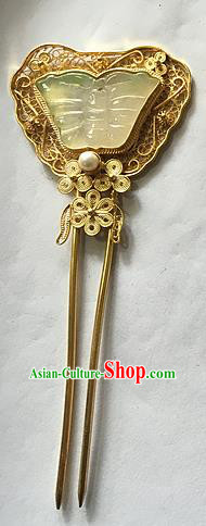 Chinese Traditional Ancient Jade Hairpins Hair Accessories Butterfly Hair Clip for Women