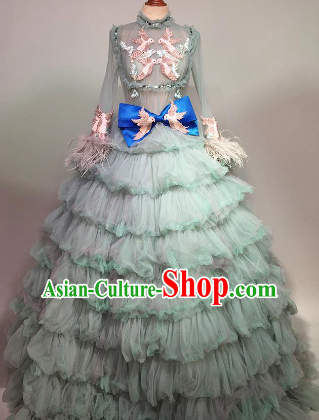 Top Grade Stage Performance Customized Costume Models Catwalks Green Bubble Full Dress for Women