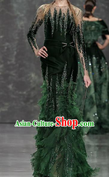 Top Grade Stage Performance Costume Models Stalkshow Green Mermaid Full Dress for Women