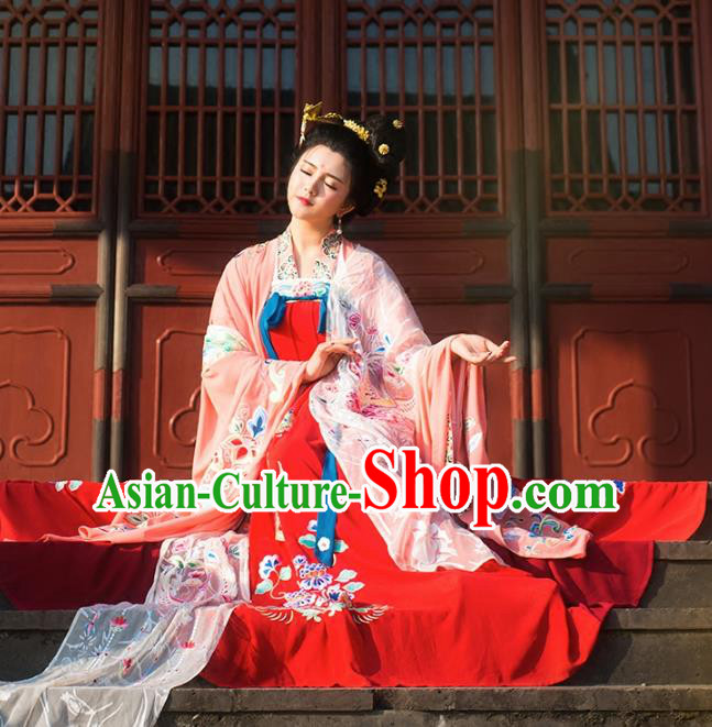 Chinese Ancient Palace Lady Hanfu Han Dynasty Imperial Concubine Queen Embroidered Historical Costumes