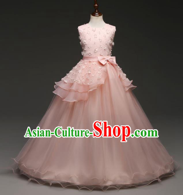 Children Models Show Costume Stage Performance Catwalks Compere Princess Pink Bubble Dress for Kids