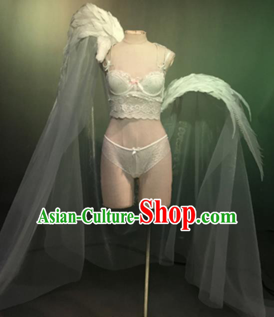 Top Grade Models Show Costume Stage Performance White Bikini Dress and Wings for Women