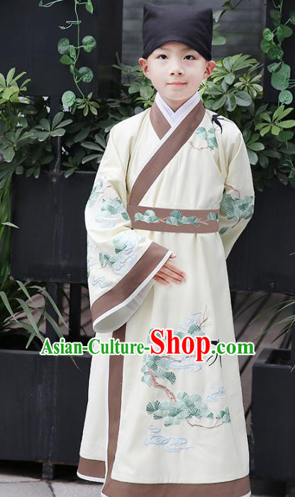 Chinese Ancient Han Dynasty Scholar Costumes Children Embroidered Hanfu Clothing for Kids