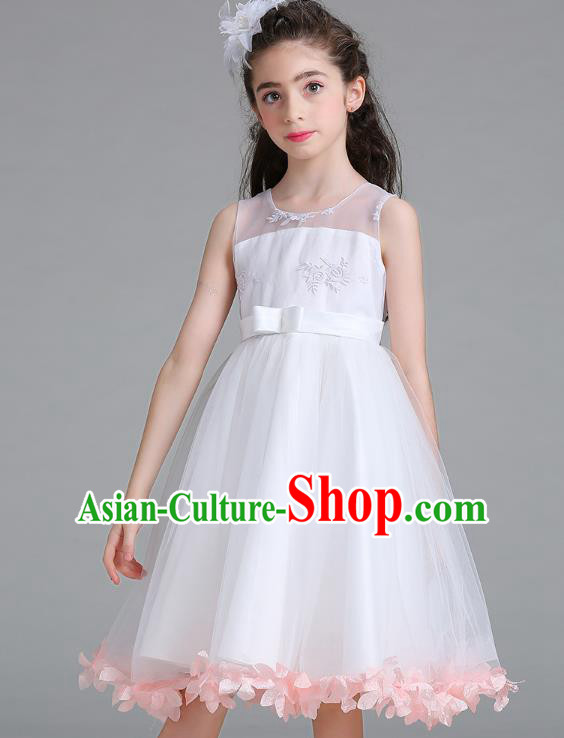 Children Models Show Compere Costume Stage Performance Girls Princess Pink Petals Full Dress for Kids
