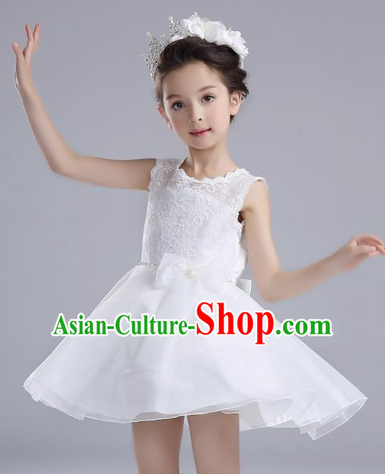 Children Models Show Costume Catwalks Stage Performance Dance White Dress for Kids