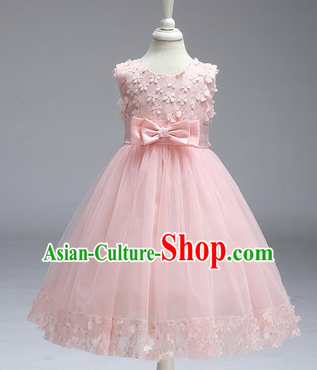 Children Fairy Princess Pink Veil Dress Stage Performance Catwalks Compere Costume for Kids