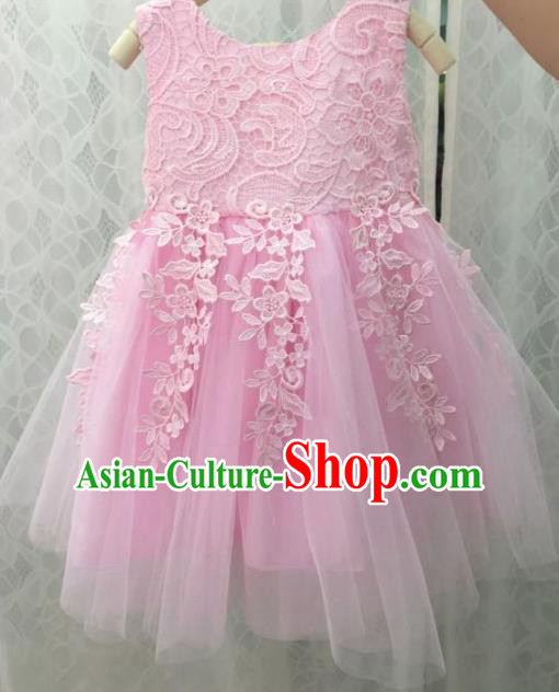 Children Fairy Princess Pink Veil Bubble Dress Stage Performance Catwalks Compere Costume for Kids