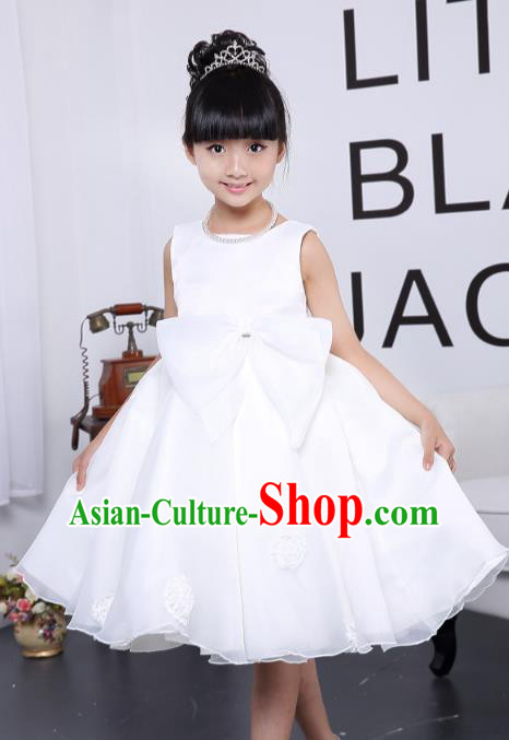 Children Fairy Princess White Dress Stage Performance Catwalks Compere Costume for Kids