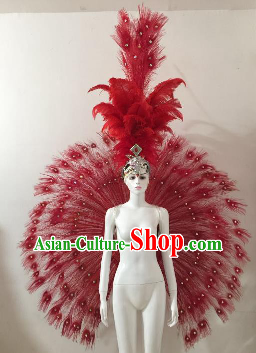 Brazilian Catwalks Samba Dance Props Rio Carnival Red Feather Angel Wings and Headwear for Women