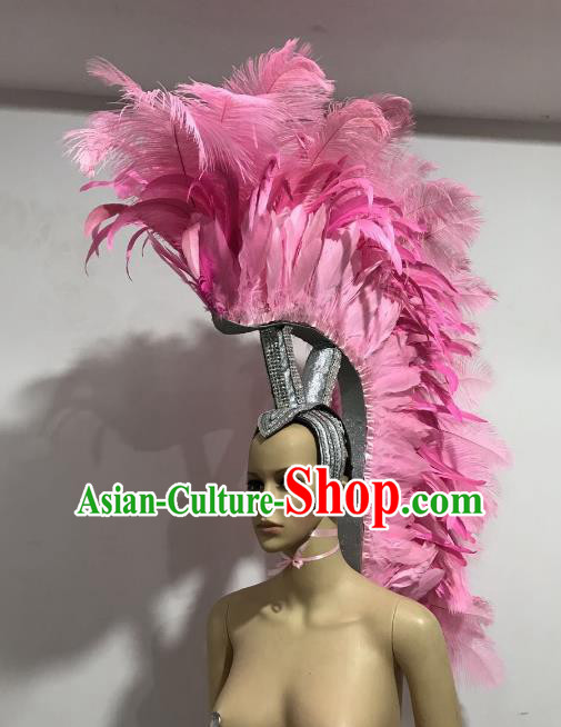 Brazilian Carnival Catwalks Hair Accessories Rio Samba Dance Roman Warriors Pink Feather Deluxe Headwear for Men