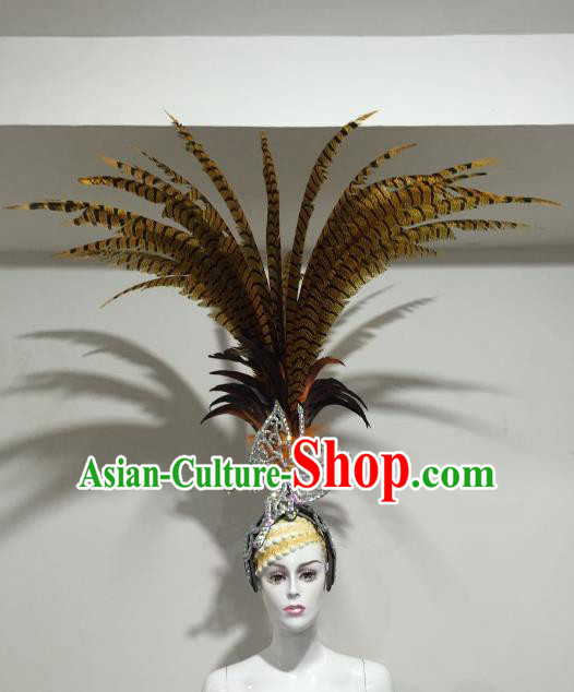 Brazilian Samba Dance Ostrich Feather Hair Accessories Rio Carnival Catwalks Queen Butterfly Deluxe Headwear for Women