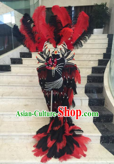 Brazilian Rio Carnival Samba Dance Costumes Halloween Catwalks Deluxe Red Feather Clothing and Wings for Kids