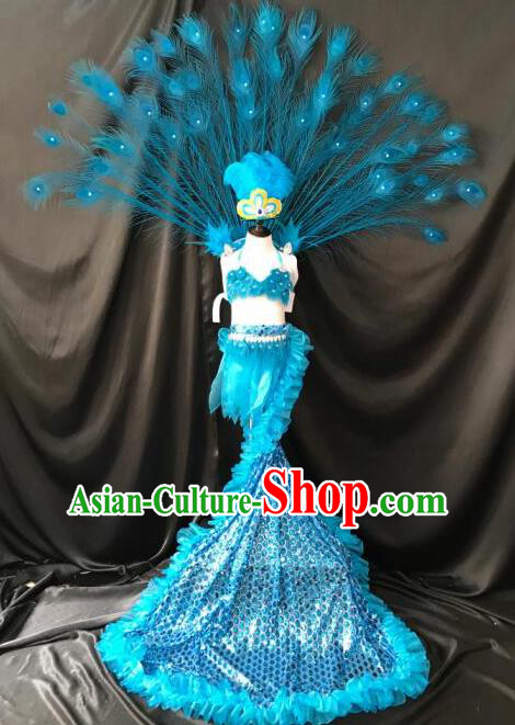 Top Grade Catwalks Costumes Brazilian Carnival Blue Swimsuit and Feather Wings for Kids