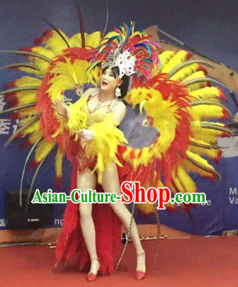 Brazilian Rio Carnival Samba Dance Costumes Catwalks Swimsuit and Feather Wings for Women