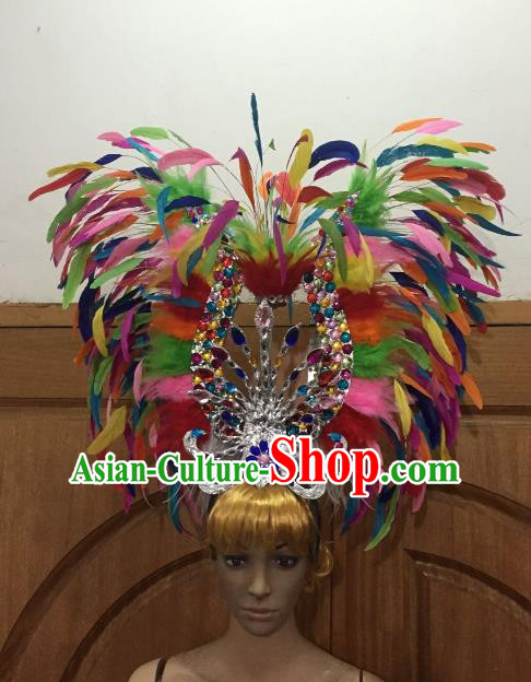 Handmade Samba Dance Deluxe Colorful Feather Hair Accessories Brazilian Rio Carnival Headdress for Women