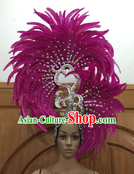 Handmade Samba Dance Deluxe Rosy Feather Hair Accessories Brazilian Rio Carnival Headdress for Women