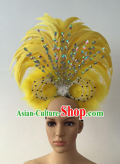 Brazilian Rio Carnival Samba Dance Yellow Feather Headdress Stage Performance Hair Accessories for Women