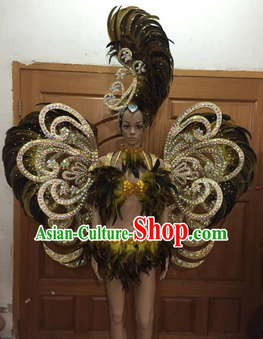 Brazilian Rio Carnival Samba Dance Costumes Catwalks Butterfly Feather Wings Swimsuit and Headdress for Women