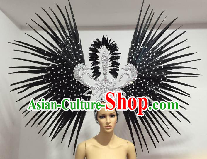 Brazilian Carnival Rio Samba Dance Black Feather Headdress Miami Catwalks Deluxe Hair Accessories for Women