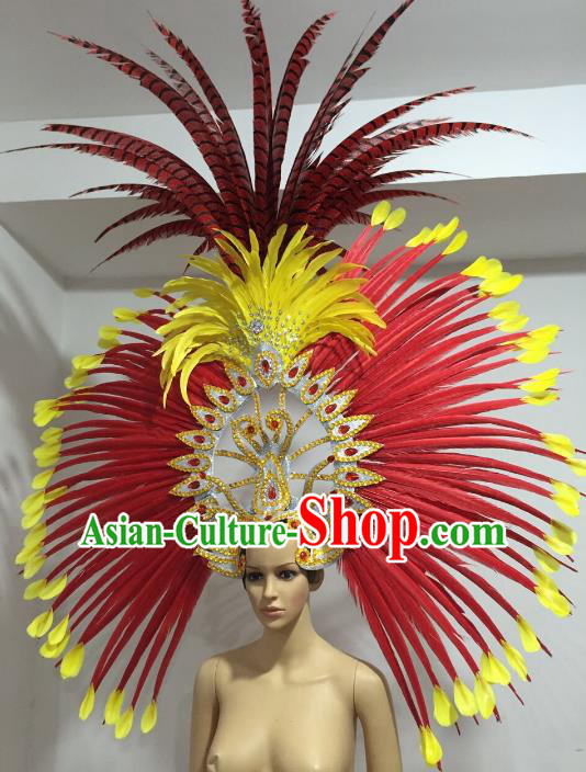 Brazilian Carnival Rio Samba Dance Deluxe Feather Headdress Miami Catwalks Hair Accessories for Women