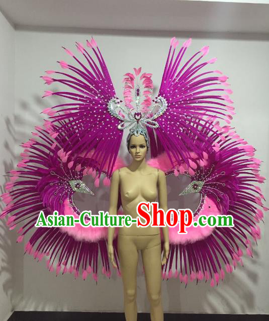 Brazilian Samba Dance Props Rio Carnival Miami Catwalks Rosy Feather Wings and Headdress for Adults