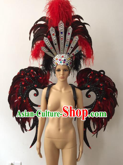 Brazilian Rio Carnival Samba Dance Props Catwalks Feather Wings and Headdress for Adults