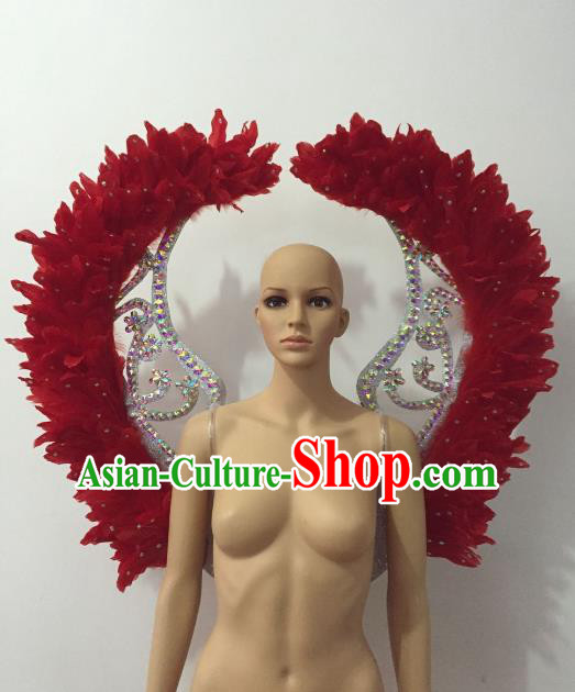 Brazilian Rio Carnival Samba Dance Props Catwalks Red Feather Wings for Adults