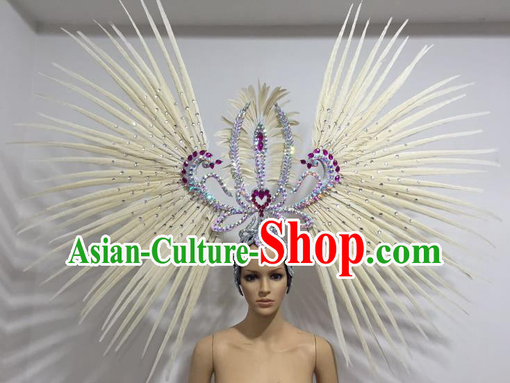 White Feather Brazilian Carnival Rio Samba Dance Headdress Miami Catwalks Deluxe Hair Accessories for Women