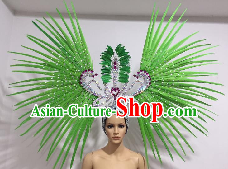 Brazilian Carnival Rio Samba Dance Green Feather Headdress Miami Catwalks Deluxe Hair Accessories for Women