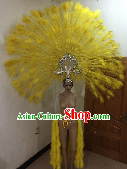 Custom-made Samba Dance Deluxe Yellow Feather Hair Accessories Brazilian Rio Carnival Headdress for Women