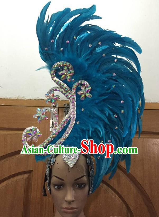 Deluxe Blue Feather Customized Samba Dance Hair Accessories Brazilian Rio Carnival Headdress for Women