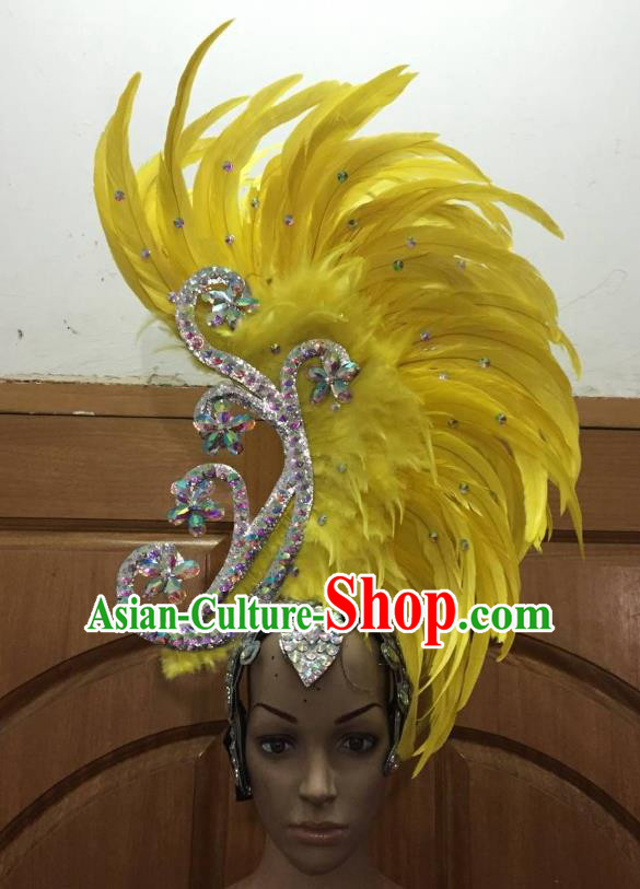 Deluxe Yellow Feather Customized Samba Dance Hair Accessories Brazilian Rio Carnival Headdress for Women