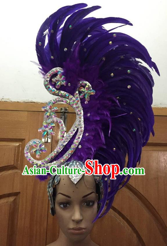 Deluxe Purple Feather Customized Samba Dance Hair Accessories Brazilian Rio Carnival Headdress for Women