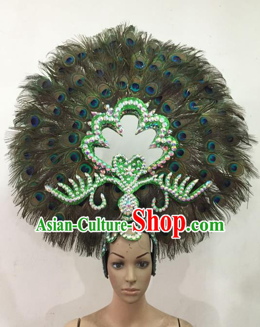 Customized Deluxe Peacock Feather Samba Dance Hair Accessories Brazilian Rio Carnival Headdress for Women