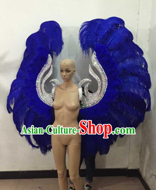 Custom-made Catwalks Props Brazilian Rio Carnival Samba Dance Royalblue Feather Deluxe Wings for Women