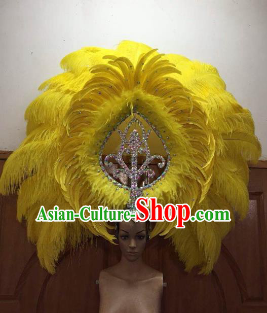 Professional Samba Dance Deluxe Hair Accessories Brazilian Rio Carnival Yellow Feather Headdress for Women