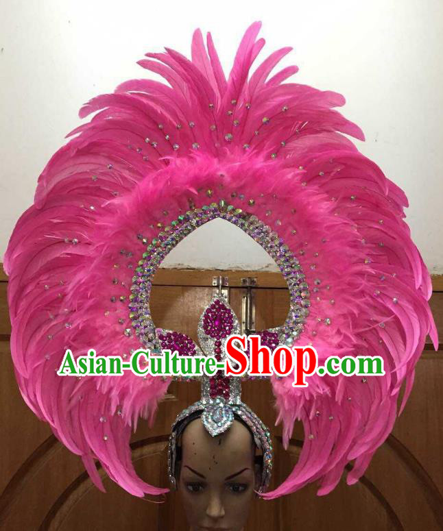 Professional Samba Dance Deluxe Hair Accessories Brazilian Rio Carnival Pink Feather Headdress for Women